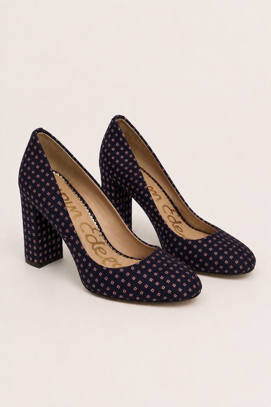 Sam Edelman Patterned Block Heel Pumps – Navy & Burgundy – Women’s Size 6.5